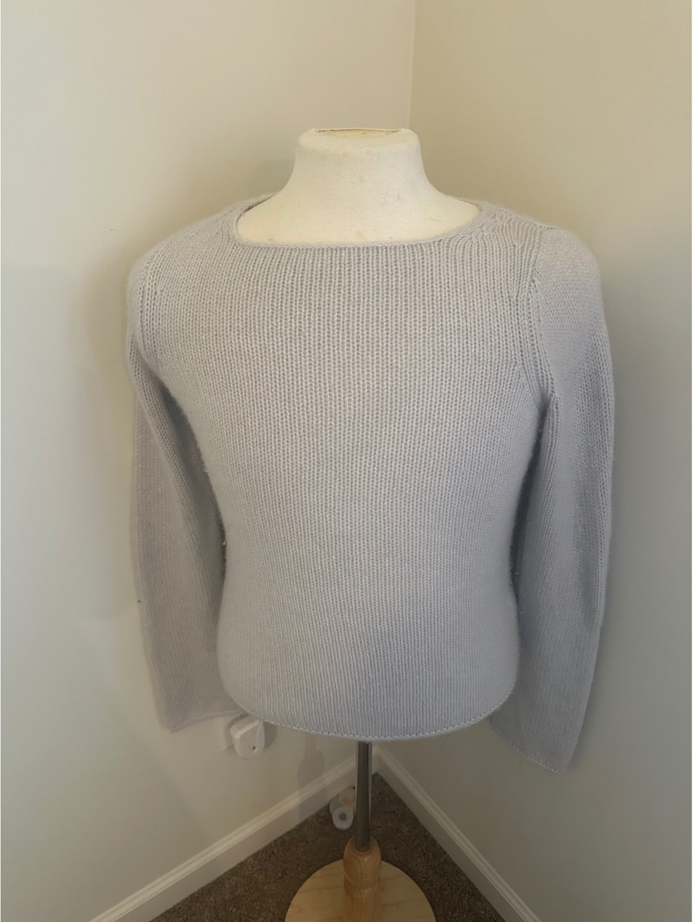 Vince Cashmere Shaker Rib Crewneck Knit Light Blue Sweater Pullover Women's
